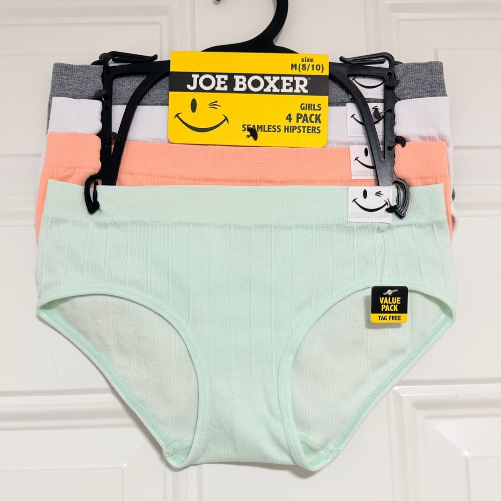 Joe Boxer Girls' Seamless Hipster Panties - Mint, Peach, White, Gray (4-Pack)